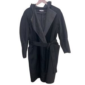 HOSS INTROPIA black wool hooded and belted trench coat S